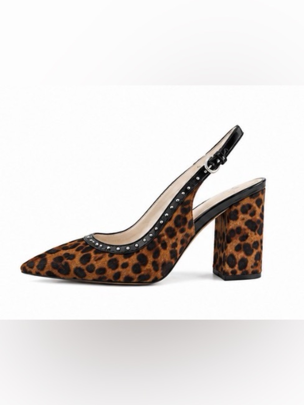 Marc Fisher LTD Leopard Print Studded Pointed Toe Slingback Heels - Picture 4 of 6